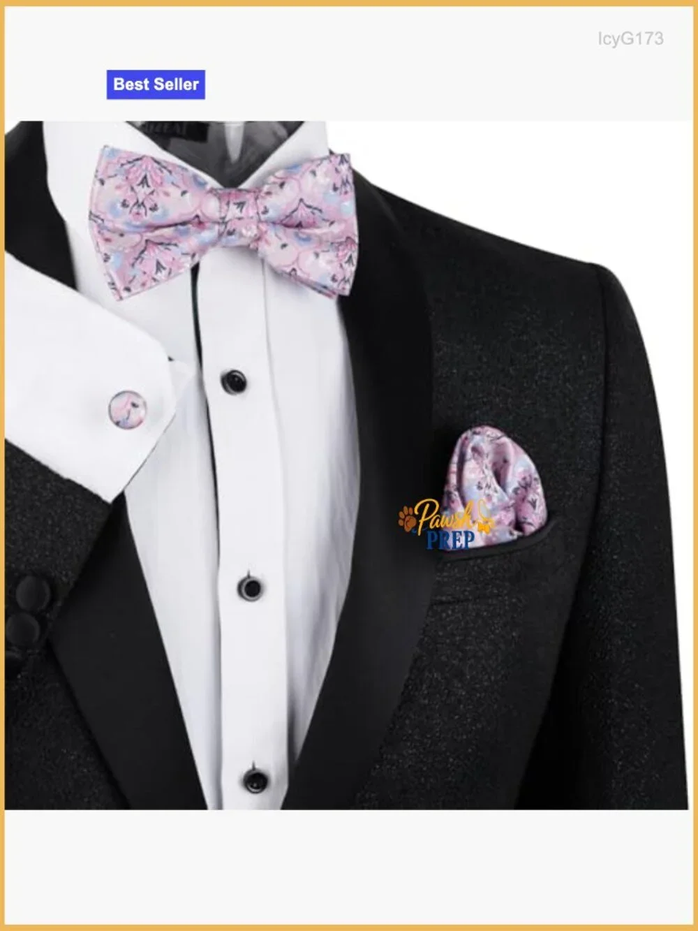Men's Floral Bow Tie Set with Pocket Square and Cufflinks